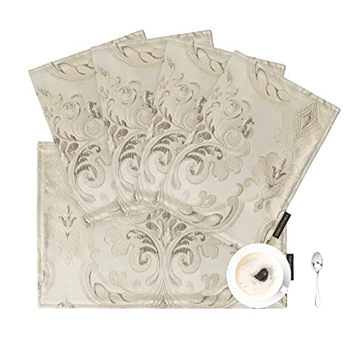 Loom and Mill Luxury Damask Floral Placemats Set of 4, Light Apricot - color: Light Apricot, size: 4 Pieces