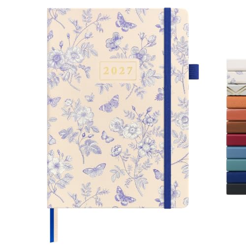 &And Per Se 2027 Planner, 12-Month Monthly & Weekly, 2027 Calendar Planner with 100gsm Paper, A5 Hardcover Faux Leather, 5.7" x 8" (Blue Flowers) - color: Blue Flowers, size: 5.7" x 8"(Jan 2027-Dec 2027)