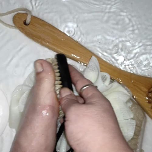 NewFerU Wooden Nail Brush Cleaner Black with 100% Natural Boar Bristles - color: Black Two-sided + With Rope