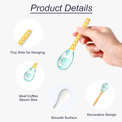 Selamica 5.2 Inch Ceramic Coffee Spoons, Set of 6, Assorted Colors - size: 5.2 Inch, style: Assorted Colors