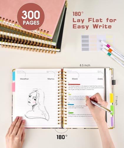 Hardcover Spiral Notebook 8.5"x11" Journal with Removable Dividers Tabs, 300 Pages Leather 5 Subject Notebook College Ruled, Large A4 Notebooks for Work School, Lined Journal for Women, A4 Brown - color: Brown, size: 8.5"x11"