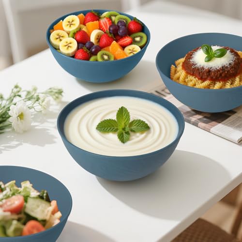 Wheat Straw Bowls 40OZ Set of 6,Unbreakable Plastic Bowls Set,Blue - color: Blue, size: 40 OZ
