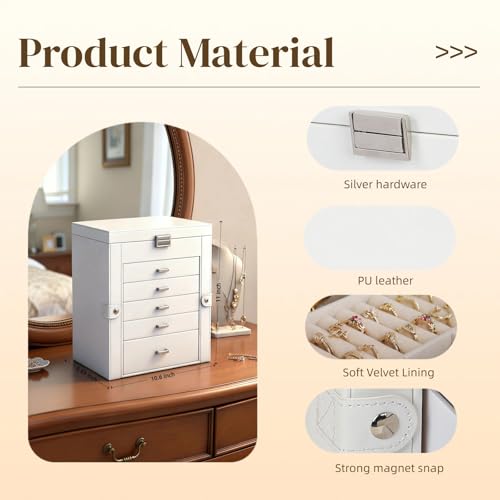 BOOVO Large Jewelry Box for Women 6 Layer - color: Silver and White, size: 6 Layer