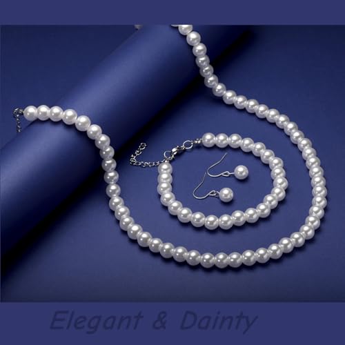 Pearl Bride Wedding Jewelry Set Faux Pearls Crystal Rhinestone Necklace Earrings Bracelet Sets for Women Bridesmaid(3 PCS) - color: Milky White - Pearl Choker
