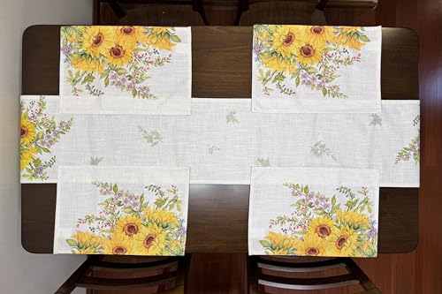 Set of 4 Sunflower Floral Leaves Placemats 18x13 Inches - color: Sunflower