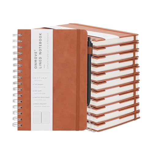 Spiral Notebooks Journal for Women Men 12 Pack Bulk Leather Hardcover with Pen Holder A5 160 Pages 100 GSM Thick Paper for Work School Lined Brown - color: Brown