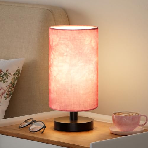 Fenmzee Small Table Lamps(Pink Shade - Black Base, 9" Inline Control) - color: Pink Shade - Black Base