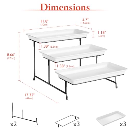 Bumusty 3-Tier Melamine Serving Tray Set, 11.5 x 5.6 in, Black Stand - color: Black, size: 11.8" x 5.7"