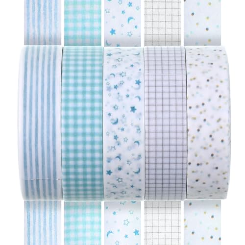 5 Rolls Basic Washi Tape Set, Adhesive Masking Skinny Decorative Tapes for Arts, DIY Crafts, Journals, Planners, Scrapbooking, Wrapping