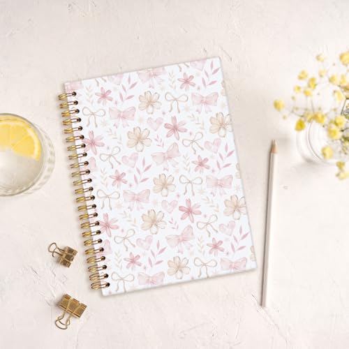 MOFUYU Wildflower Spiral Notebook for Girls,Journals for Women - color: Floral bows(pink)