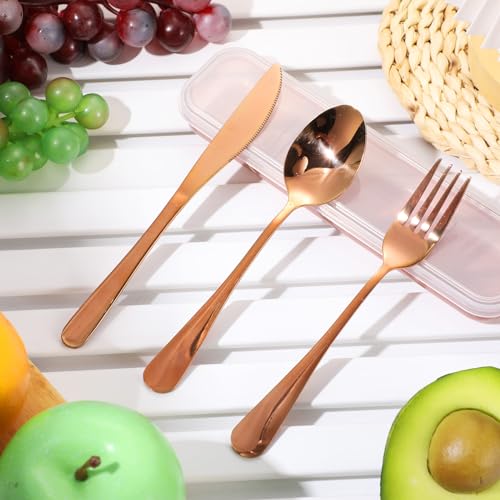 Yinkin 4 Pack Travel Silverware Set with Case for Lunch,Gold - color: Gold