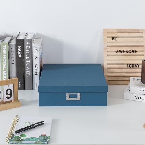 Soul & Lane - Blue Scrapbook Photo Storage Box with Lid, 14.8x13x3.7 In - color: Blue