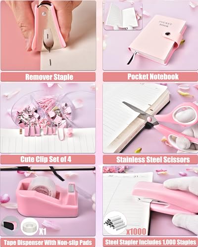 LXEVIHK Pink Desk Accessories 21-Piece Office Supplies Gift Set for Women - color: Pink