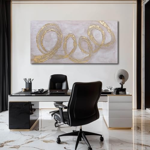 Large Canvas Wall Art for Living Room Framed Modern Abstract Art Wall Decor Gold Line Canvas Prints for Office Home Hotel 29x58 Inch Ready to Hang - color: Golden Circle, size: 58"L x 29"W
