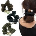 3PCS Fashionable Elegant Korean Scrunchies,Pearl Bead Hair Scrunchie,Satin Fabric Hair Accessories,Sparkly Ponytail Holder Handmade