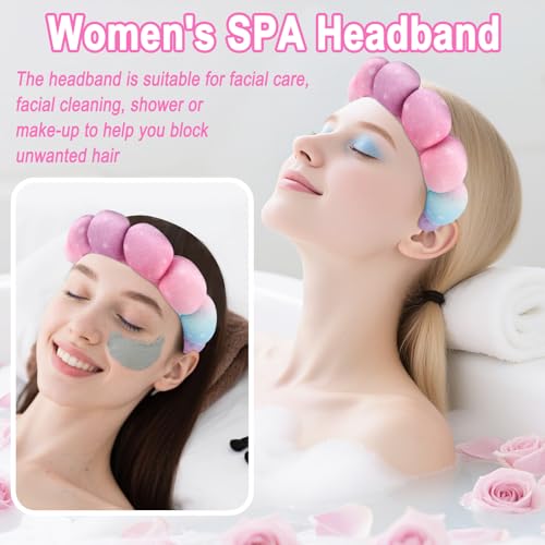 Zkptops Spa Headband for Washing Face Wristband Set Sponge Makeup Skincare Velvet Fabric Bubble Soft Get Ready Hairbands for Women Puffy Headwear Non Slip Thick Thin Hair Accessory(Star) - color: ZYH Star