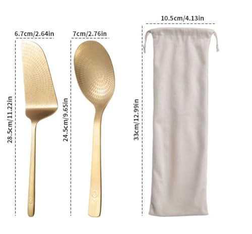Gold Kitchen Set, 11-inch Cake Spatula and 10-inch Serving Spoon with Storage Bag, Stainless Steel
