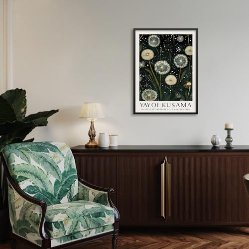 Japanese Green Botanical Flower Poster Vintage Nature Dandelion Wall Art 08x10 inch Black Framed Yayoi Kusama Canvas Prints for Living Room Wall Decor - color: Trendy 2-BFramed, size: 10"L x 8"W