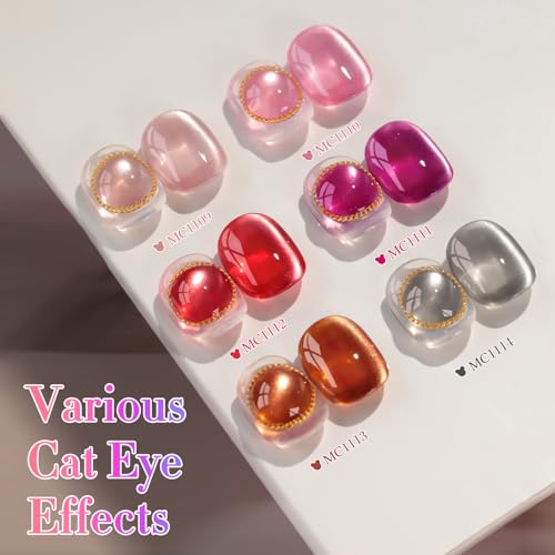 Double Rhythm Cat Eye Gel Nail Polish Set of 6 Same Color Same Bottle 0.5 Oz Shimmer Glitter with Magnet Holographic Reflective Magnetic UV Nail Polish Kit at Home (Glass Brown Red Nude-T6-43) - color: Glass Brown Red Nude