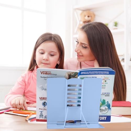 Honagu Desk Book Stand Metal Reading Rest Book Holder, Book Holders for Reading Hands Free, Adjustable Cookbook Documents Holder Bookstands for Recipes Textbooks Music Books (Dark Blue) - color: Dark Blue