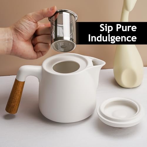 MIAMIO - Teapot Set with 4 Cups & Rack (34/10 oz) with Infuser (White) - color: White