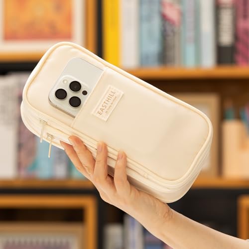 EASTHILL Big Capacity Pencil Case Large Pencil Pouch Stationery Pen Bag for Teen Girls-Cream - color: Cream