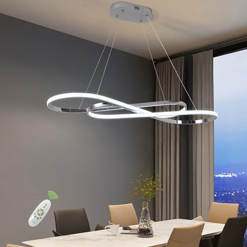 Modern Chandelier,Led Chandelier for Kitchen Island Lighting,Modern Led Pendant Light for Kitchen Island Chandelier Over Table,Dimmable Modern Chandeliers for Dining Room Light Fixture with Remote - color: Electroplated Chrome, size: 39.37in