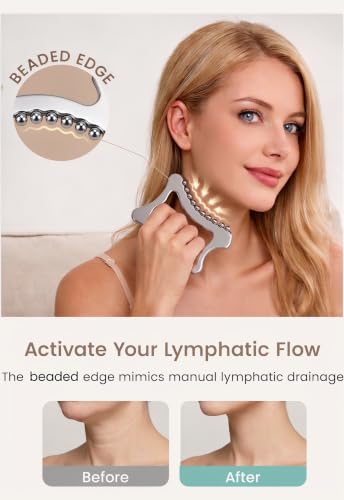 Lymphatic Contour Face Brush Stainless Steel Gua Sha Facial Tools, Lymphatic Drainage Brush Body Gua Sha Tool, Muscle Scraper Massage Tools Scraping Tool Physical Therapy Gua Sha Tool for Face