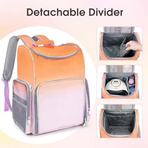 Nail Polish Organizer Bag Large Nail Polish Storage Organizer Case Backpack Holds 60 Bottles and Nail Lamp with 2 Removable Case Professional Nail Supplies Organizer for Manicurist - color: 9.Orange Pink