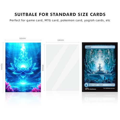 Katomula 100 MTG Card Sleeves with 100 Inner Sleeve, Textured Back Art Sleeves, Fit Standard Size Cards- Island Lotus - color: Island Lotus