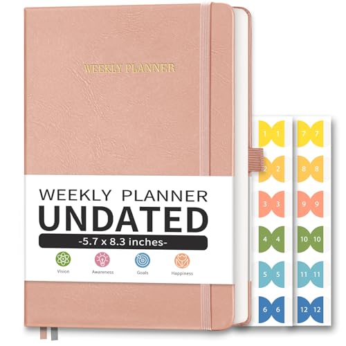 Undated Appointment Book, 52 Weekly & 12 Monthly Planner, A5 (5.7" x 8.3") - color: Pink
