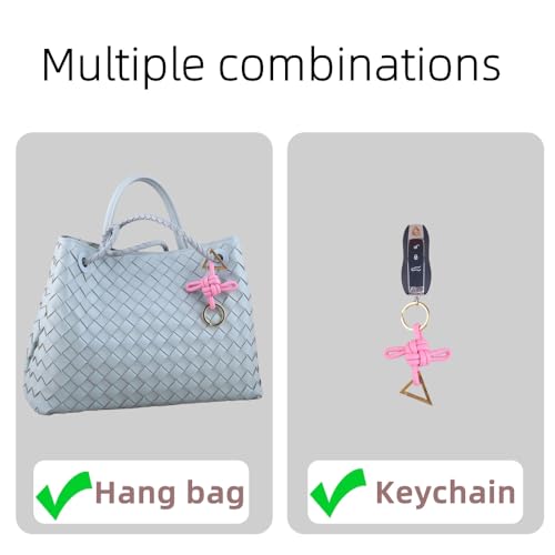 Ladies' genuine leather Chinese knot keychain, D-shaped horseshoe shaped car keychain, bag charm pendant - color: Pink