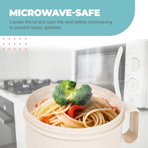 MATICAN Microwave Soup Bowl with Lid, Soup Mug with Lid, Microwave Containers for Ramen Noodles, Soup, Beverages, 28.74 Ounces, Eggshell White, Includes Spork - color: Eggshell White