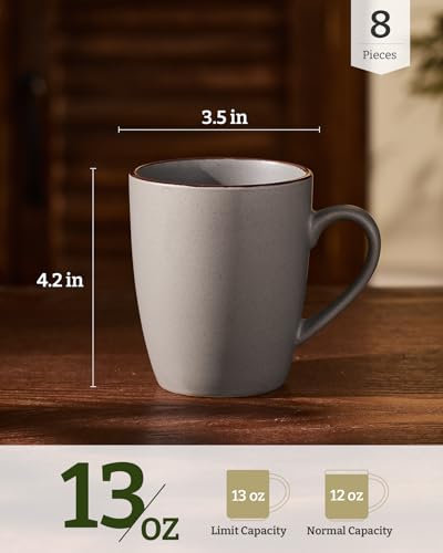 famiware Venus Coffee Mugs Set of 8, 13 oz Ceramic Stoneware Mug Cup Set - color: Dark Gray, size: 8pcs