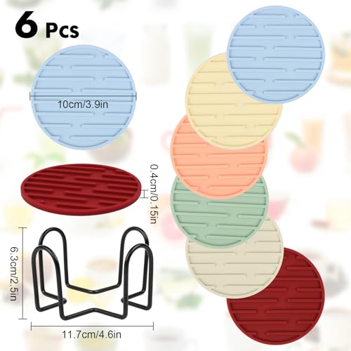 Silicone Coasters for Drinks Coaster Set of 6 pcs Cup Coasters with Holder for Coffee Table for Home Decor for Kinds of Cups Cute Tabletop Protection Suitable Gift for Friend Rubber Drink Coaster Set - color: Mix