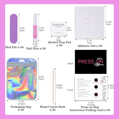 Press On Nail Tool Kit Nail Prep Kit Packaging (50pcs in Purple) - size: 50pcs in purple