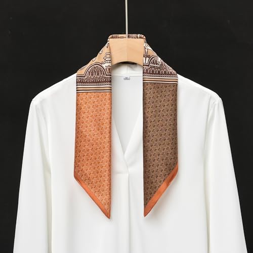 100% Mulberry Silk Scarf - 21" Square Lightweight Neckerchief, Gift Packed - color: Brown-10