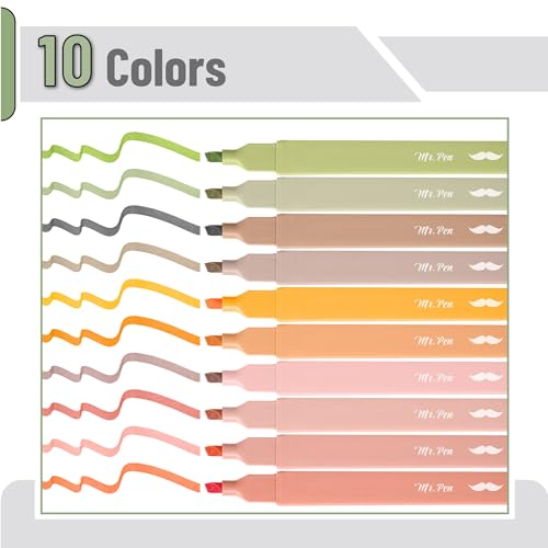 Mr. Pen- Aesthetic Highlighters No Bleed, 10 Pack, Assorted Colors | Chisel Tip, Cute Highlighters Assorted Colors for Journaling, Highlighting, Underlining, Fast Dry, Back to School Supplies - color: Boho Colors, size: 10 Pack