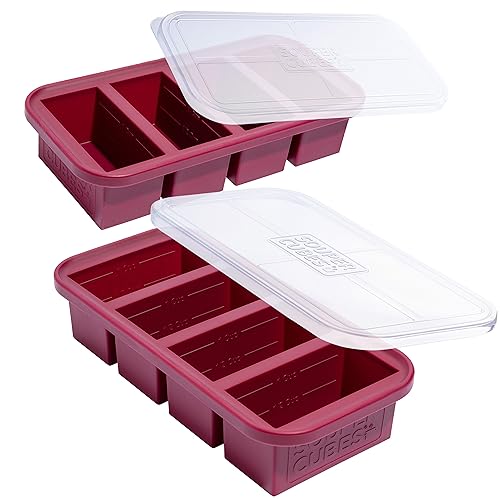 Souper Cubes 1 Cup Silicone Freezer Trays with Lids, Cranberry, 2-Pack - color: Cranberry, size: 2-Pack