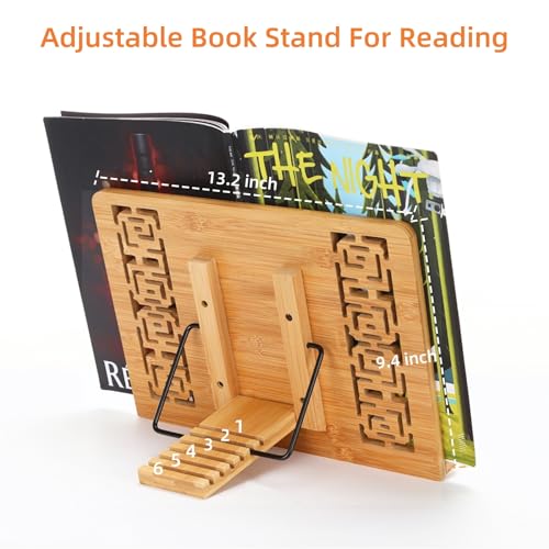 MEGREZ Foldable Bamboo Book Stand Adjustable Cookbook Reading Holder - color: Butterflies