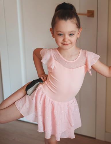 Zaclotre Girls Ballet Leotards Ruffle Sleeve Sparkle Dance Leotard - color: Ballet Pink, size: 2-3T