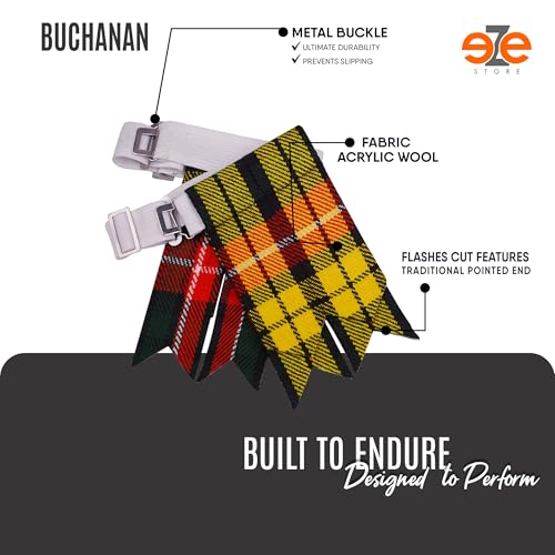 EZE Kilt Flashes for Men with Heavy Buckle Adjusters, Plain & Tartan Kilt Sock Flashes Acrylic Wool - color: Buchanan