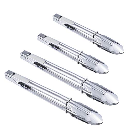 HINMAY 4PCS Stainless Steel Food Tongs Set Kitchen Metal Tongs (9/12 Inch) - size: 9" 9" 12" 12"