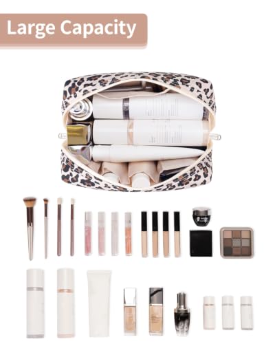 Narwey Makeup Bag Travel Toiletry Bag, Cosmetic Bag for Women Girls - color: Beige Leopard, style: Large