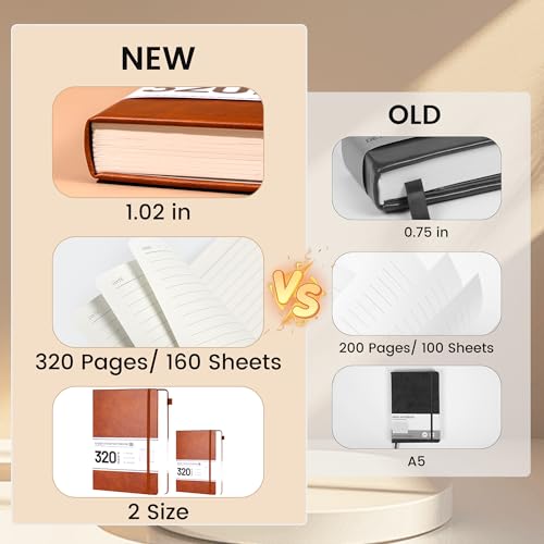 CAGIE Journal Notebook for Women Men Leather Journaling Diary Daily, Brown - color: Brown, style: Lined A5