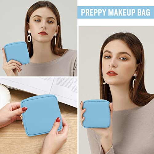Nylon Mini Makeup Bag for Purse, Preppy Small Cute Makeup Bag Cosmetic Zipper Pouch Purse, Waterproof Travel Coin Pouch Sanitary Napkin Storage Bag Clutch Make Up Organizer Bag for Women Girls(Blue) - color: Blue, size: Mini