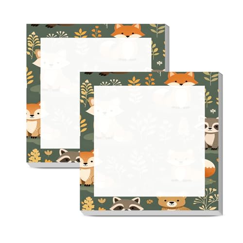Sticky Notes 3x3 Inches, Cute Self-Stick Note Pads, Funny Memo Pads, Easy to Post Sticky Notes for Office, Home & Notebook Cute Fox Raccoon - color: Cute Fox Raccoon