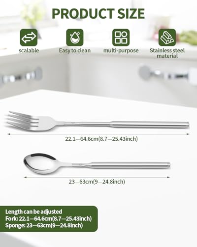 2 PCS Extendable Fork Spoon, Telescopic Fork Spoon, Expandable 8.7-25.4" - style: Spoon + Fork