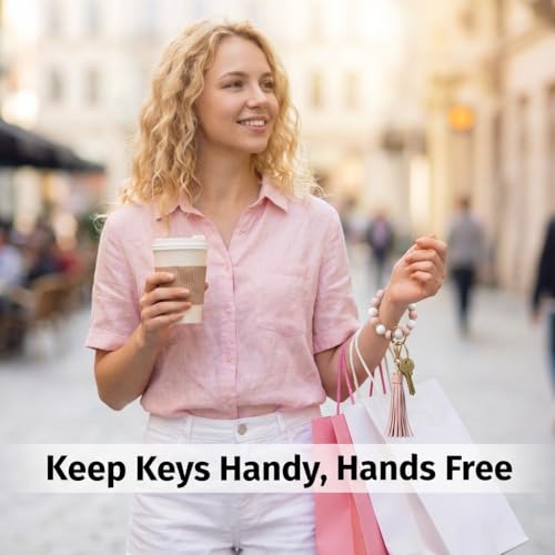 BIHRTC Key Ring Bracelet Car Keychain Holder Wristlet Silicone Women Beaded Bangle Chains - color: Mint Jade