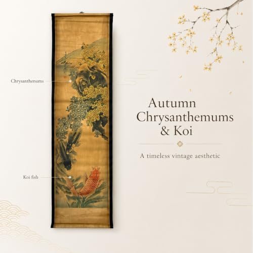 Wall Art Poster Prints Painting Scroll Decor Autumn Chrysanthemum Koi Fish - color: D3